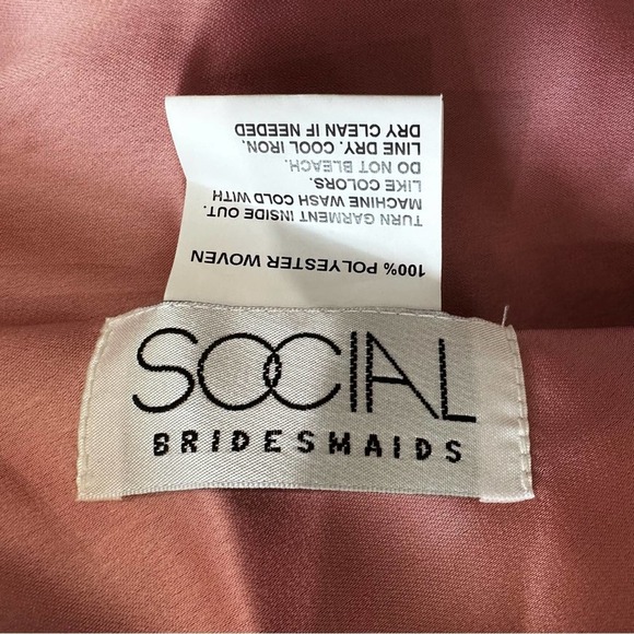 Social Bridesmaids Asymmetric One Shoulder Satin Column Dress Pink Desert Rose - Picture 8 of 10